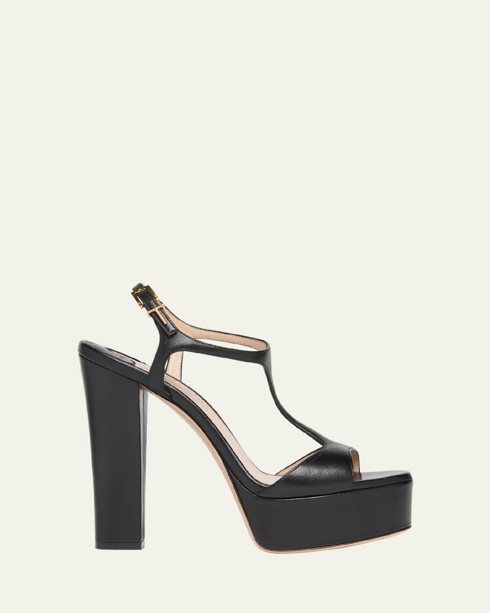 Leather T-Strap Platform Sandals